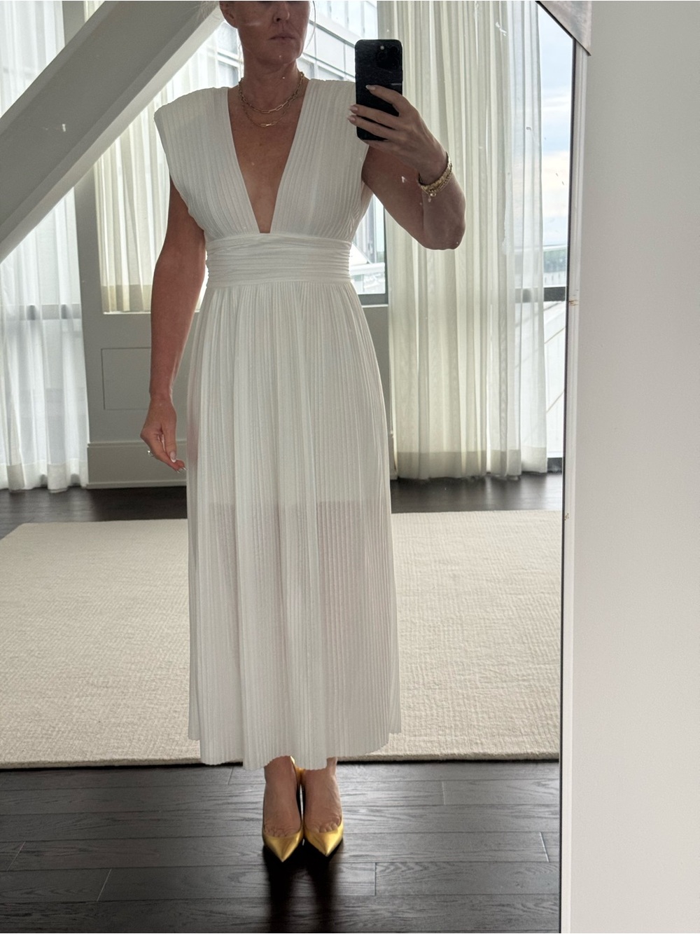 Sabina Musayev White Pleated V-Neck Elegant and Sexy Dress